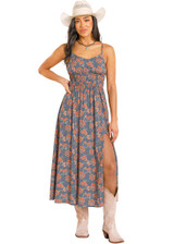 Women's Rock & Roll Dress, Navy with Orange Floral Print