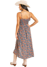 Women's Rock & Roll Dress, Navy with Orange Floral Print