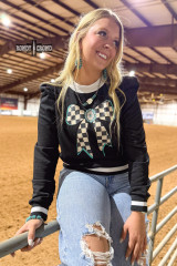 Women's RC Sweatshirt, Buffalo Bow, Black with Black and White Check