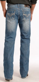Men's Rock & Roll Jeans, Relaxed, Straight Leg, Medium Wash, Tan "V" Pocket