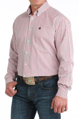 Men's Cinch L/S, Red, Black and White Pinstripe