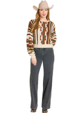 Women's Rock & Roll Sweater, Natural with Green and Brown Textured Print