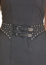 Women's Rock & Roll Dress, Black Suede with Fringe and Faux Belt with Studs