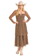 Women's Rock & Roll Dress, Brown, Pinstripe Floral