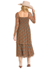 Women's Rock & Roll Dress, Brown, Pinstripe Floral