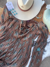 Women's Rock & Roll Dress, Brown, Pinstripe Floral