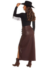 Women's Rock & Roll Skirt, Pleather Maxi, 3 Side Buckles, Wine