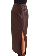 Women's Rock & Roll Skirt, Pleather Maxi, 3 Side Buckles, Wine