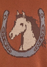 Women's Rock & Roll Sweater, Burnt Orange with Horse and Horseshoe Graphic