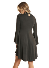 Women's Rock & Roll Dress, Black Bell Sleeve with Keyhole Neck, Studded