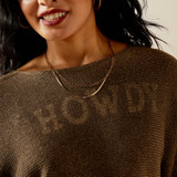 Women's Ariat Sweater, Goldie, Chocolate Chip Brown with Howdy Graphic