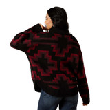 Women's Ariat Sweater, Nala, Black with Red Aztec