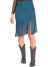 Women's Rock & Roll Skirt, Suede Fringe, Teal