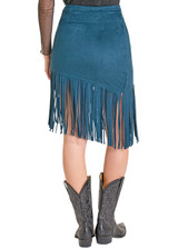 Women's Rock & Roll Skirt, Suede Fringe, Teal