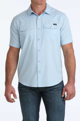 Men's Cinch S/S, Camp Collection, Solid Blue with Snaps and Yoke