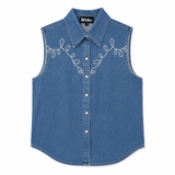 Women's 2Fly Tank, Dallas Days, Denim with White Yoke, Pearl Snap