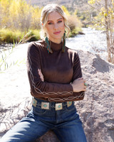 Women's Cruel L/S, Brown Mock Neck, Boot Stitched Sleeves