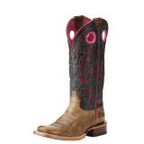 Women's Ariat Boot, Cracked Brown Vamp, Black Top with Pink Inlay