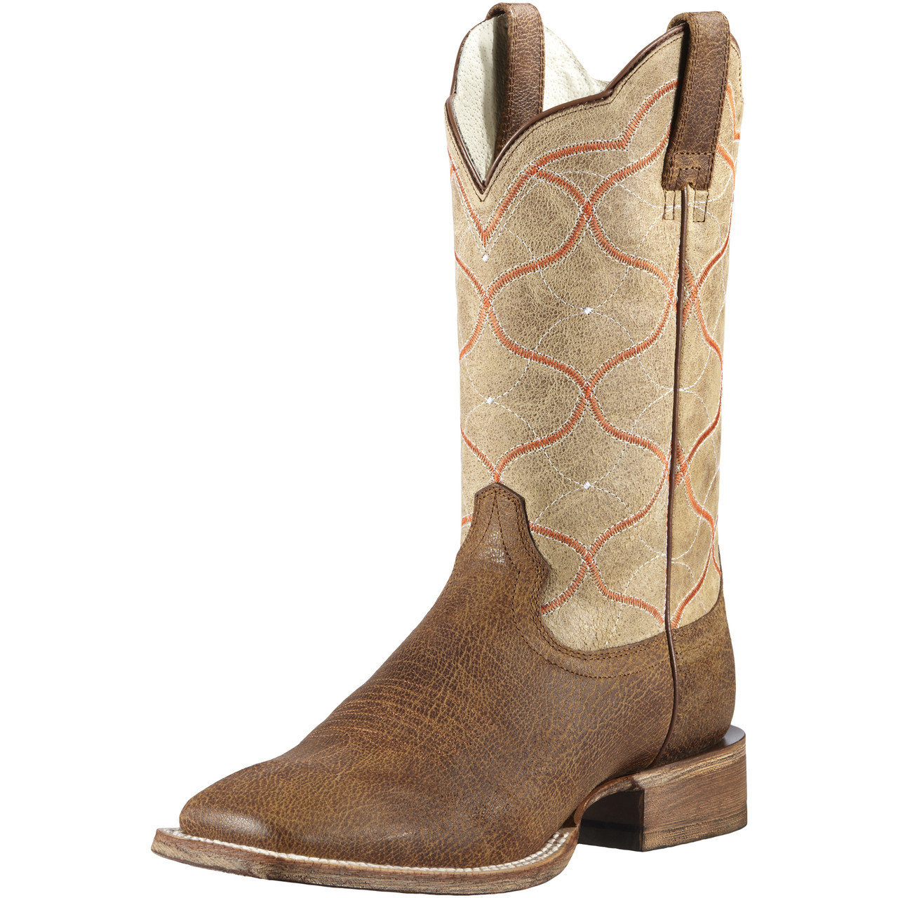 Men's Ariat Boot, Roughout Vamp, Tan w/ Orange Stitch Chick Elms