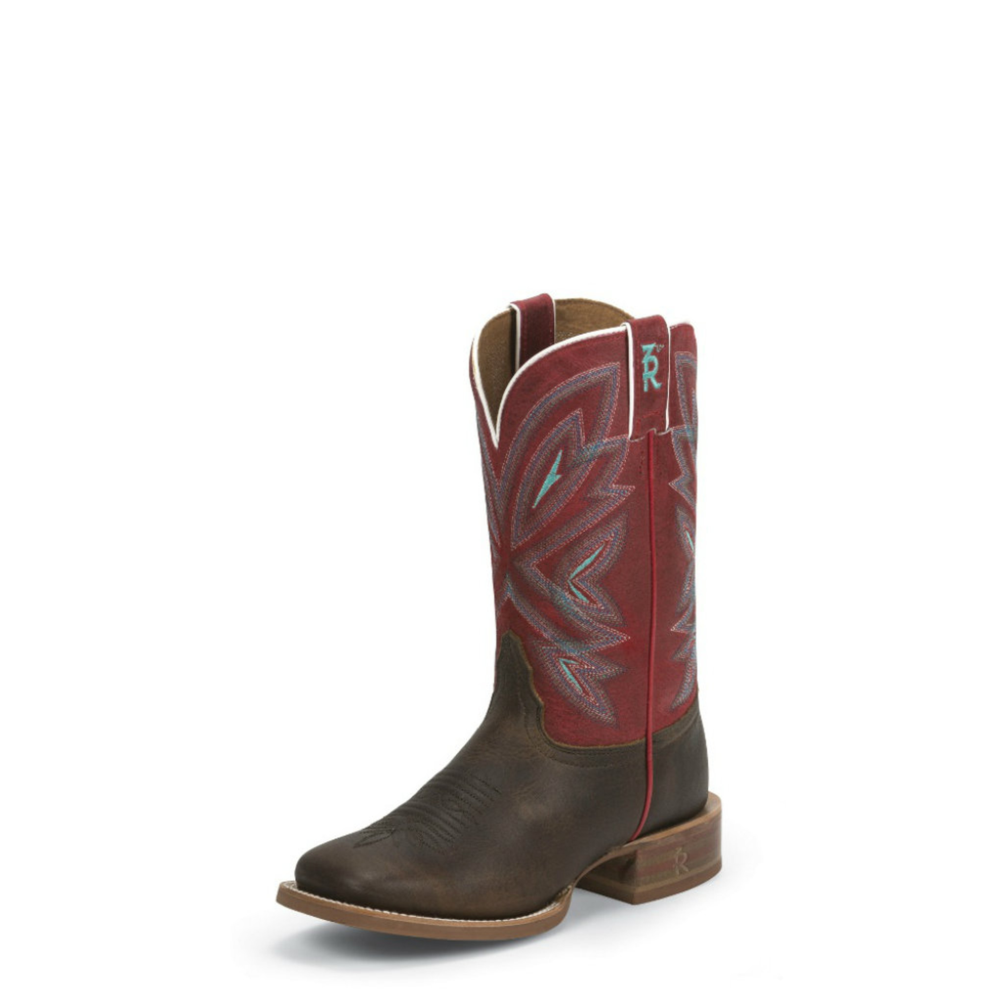 Women's Tony Lama Boot, Chocolate Vamp, Red Shaft, Square Toe