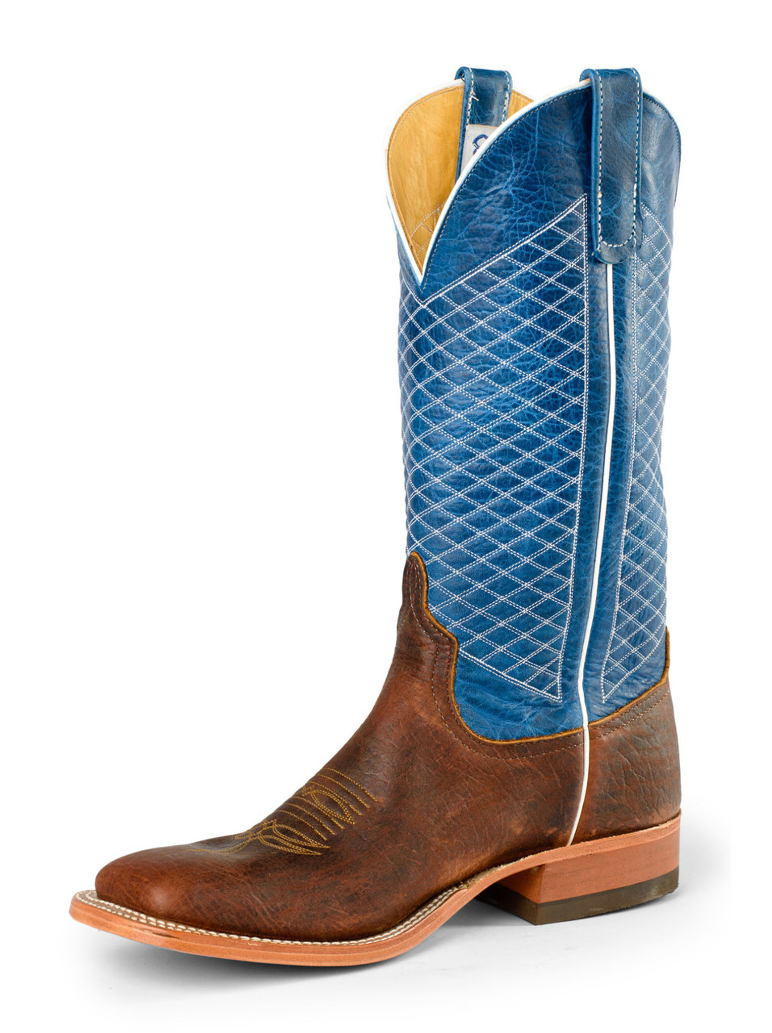 Men's Anderson Bean Boot Blue/Chocolate, Quilt Stitch Pattern Chick