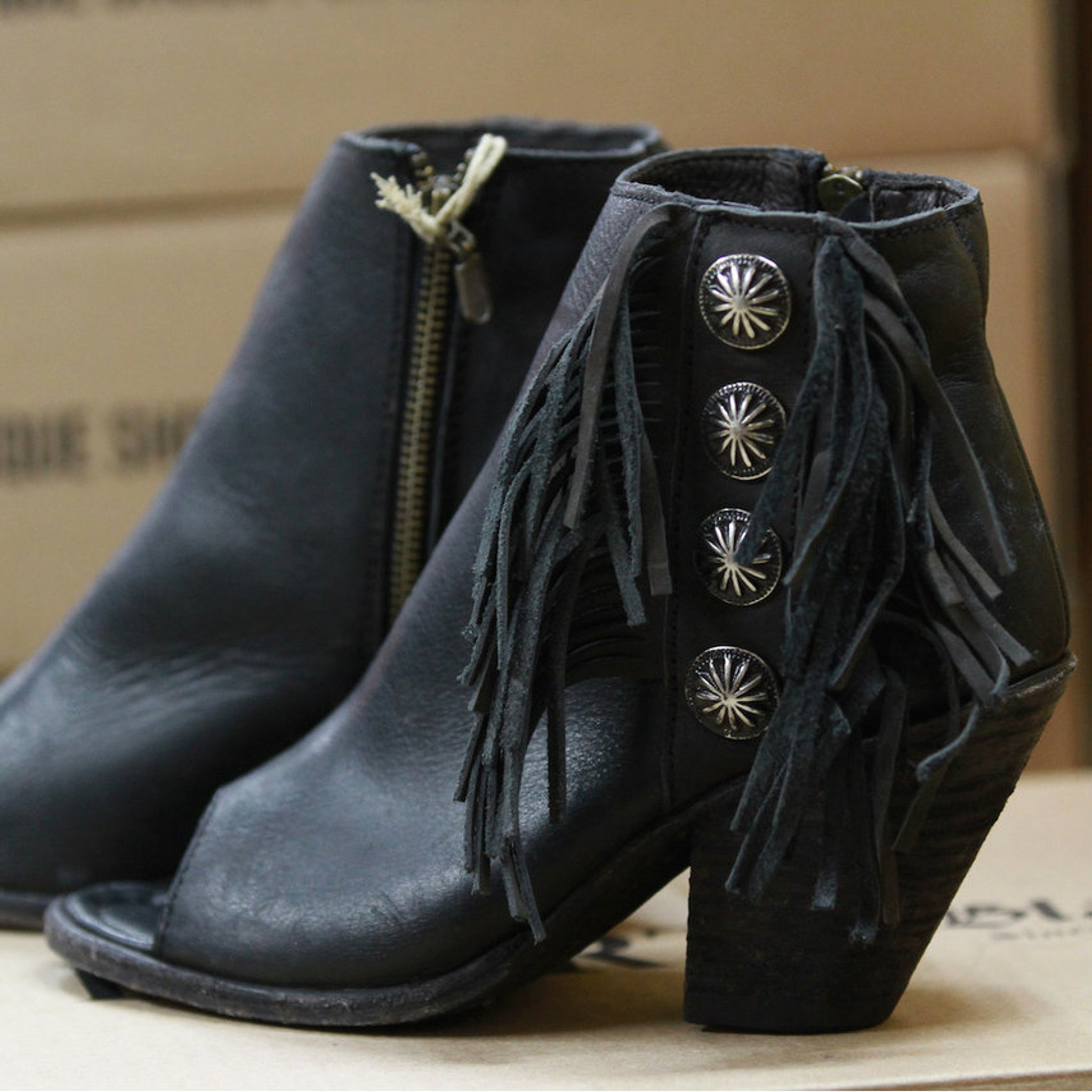 liberty black boots fringe