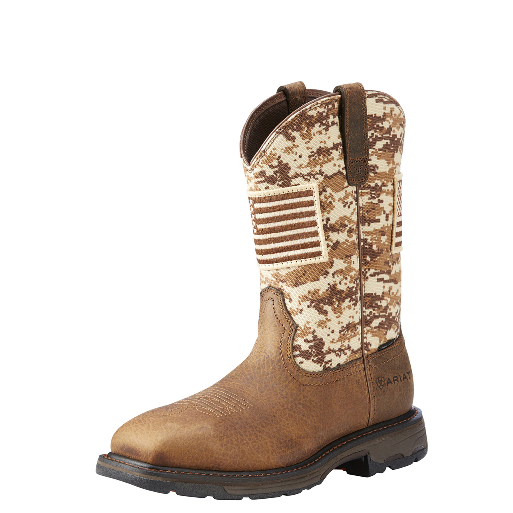 Men's Ariat Work Boot, Patriot, Sand Camo with American Flag