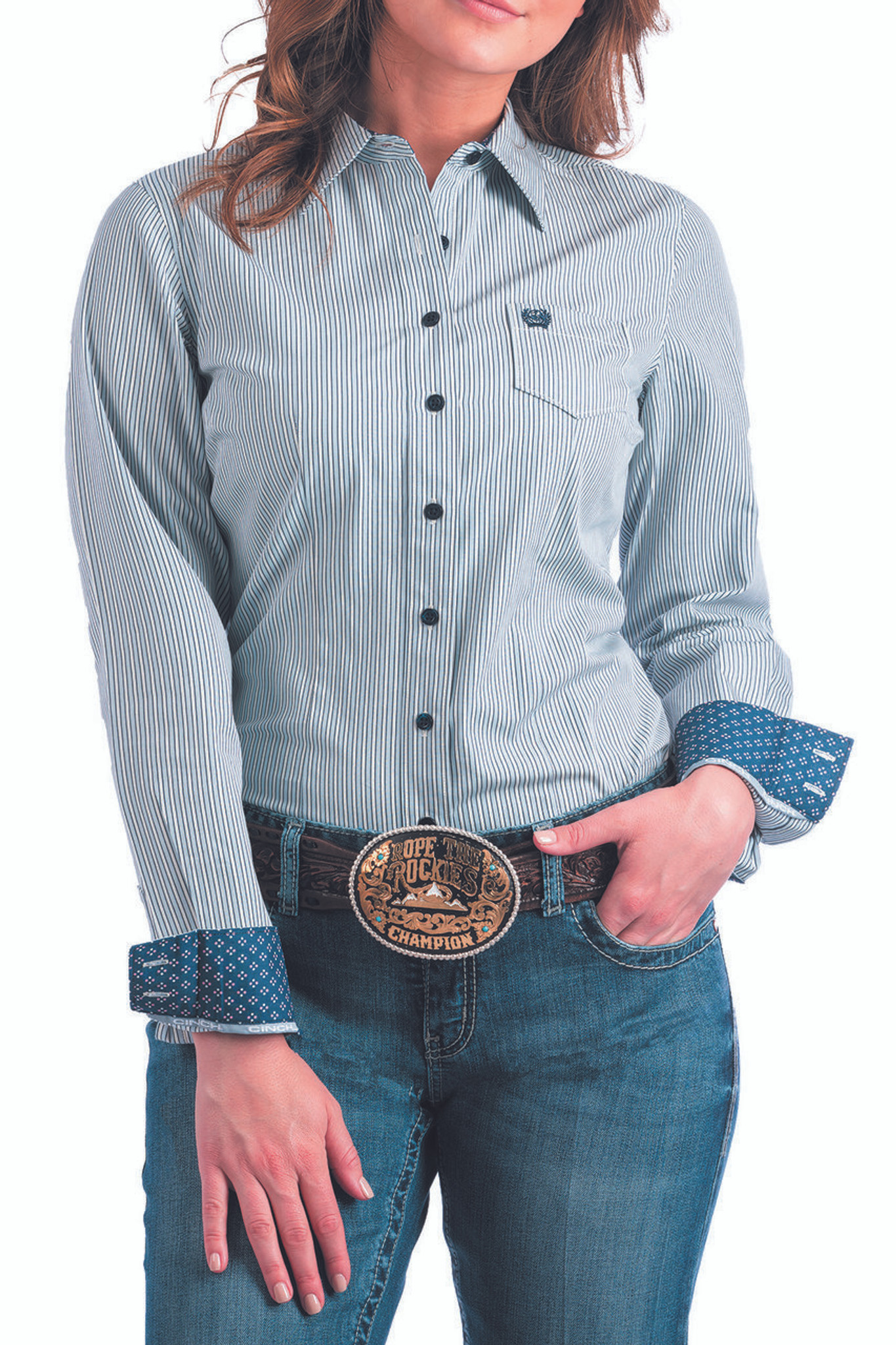 blue pinstripe shirt womens