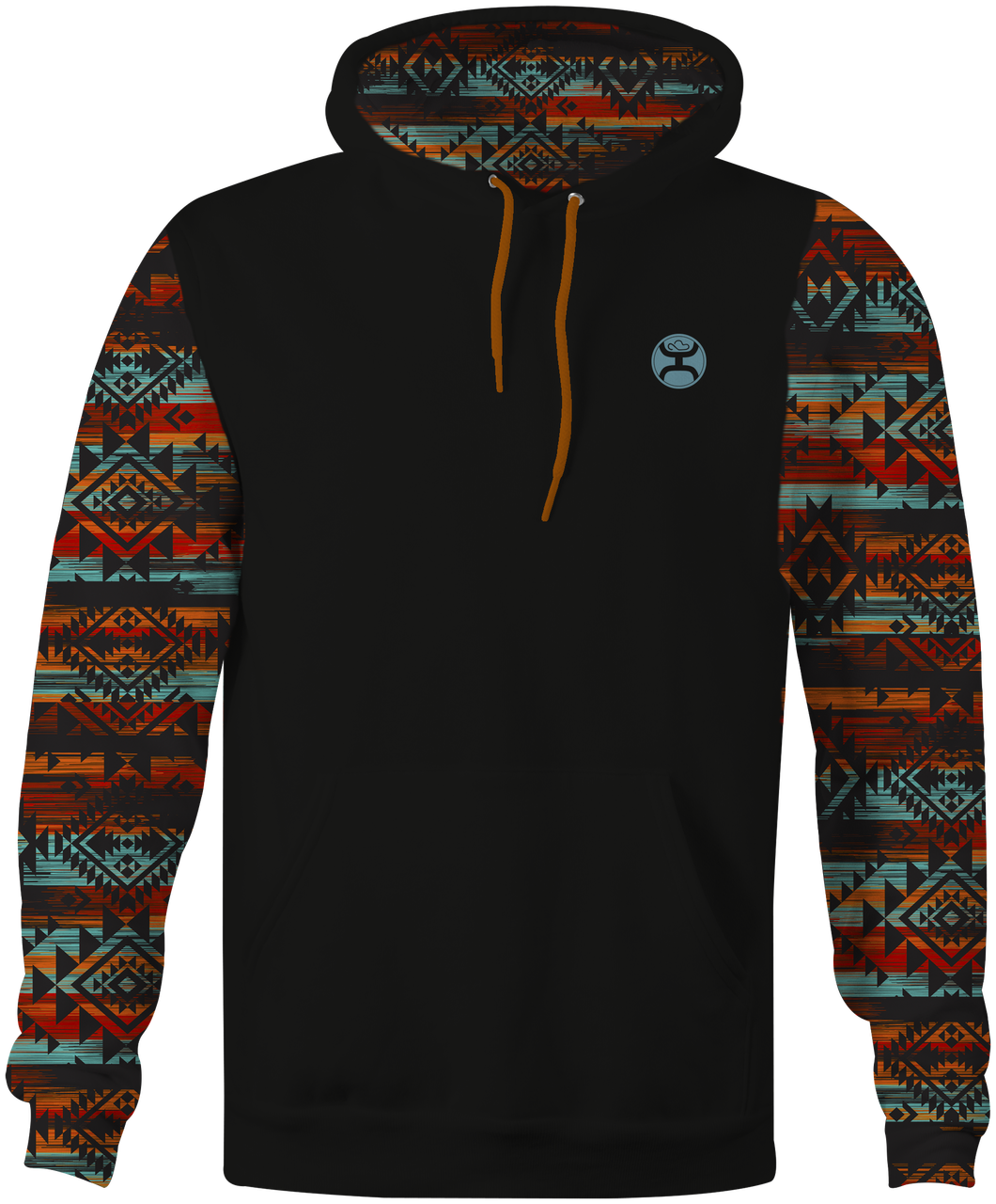 Men's Hooey Hoodie, "Chimayo" Black with Printed Sleeve Chick Elms