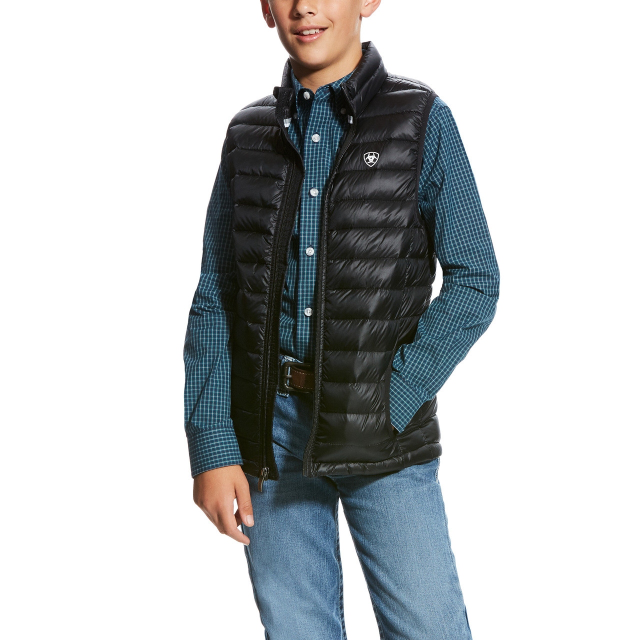 Boys Ariat Vest, Black Quilted Down Chick Elms Grand Entry Western