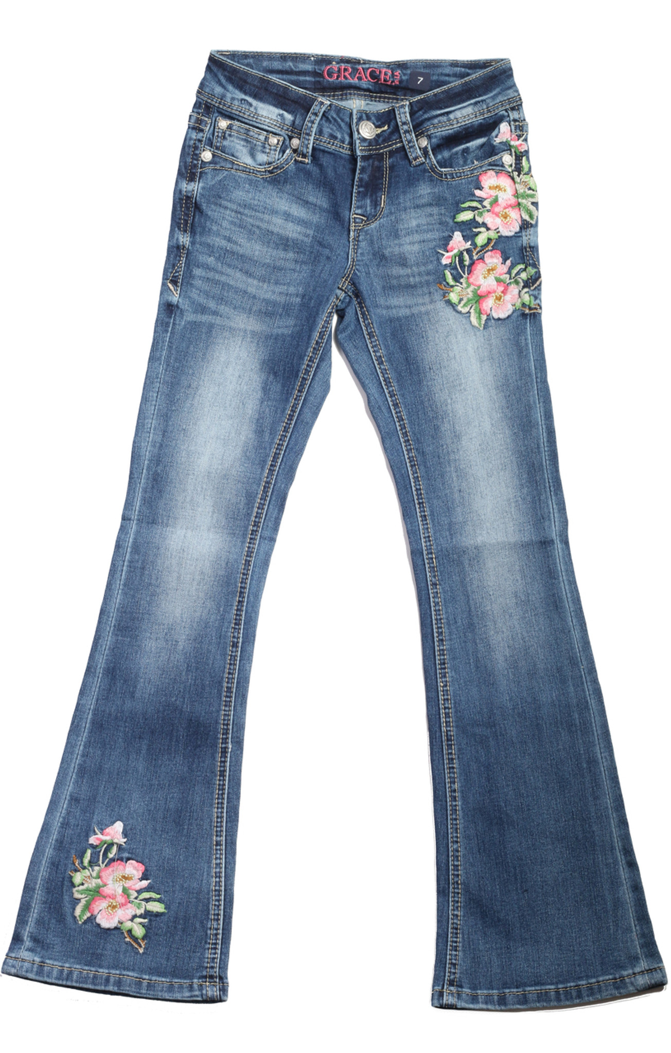 Jeans with sales rose embroidery