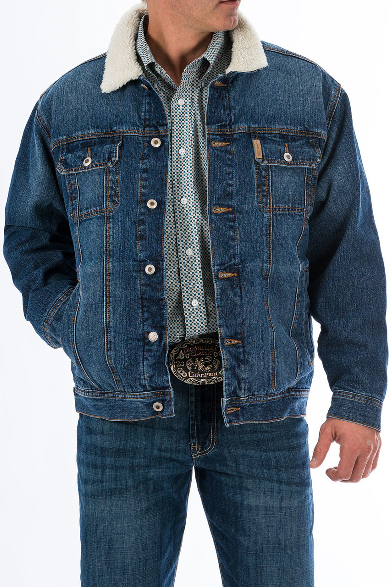 Cinch Jacket, Denim with Sherpa Lining 