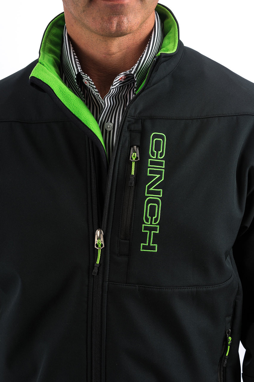Men's Cinch Jacket, Bonded Black with Neon Green Logo Chick Elms
