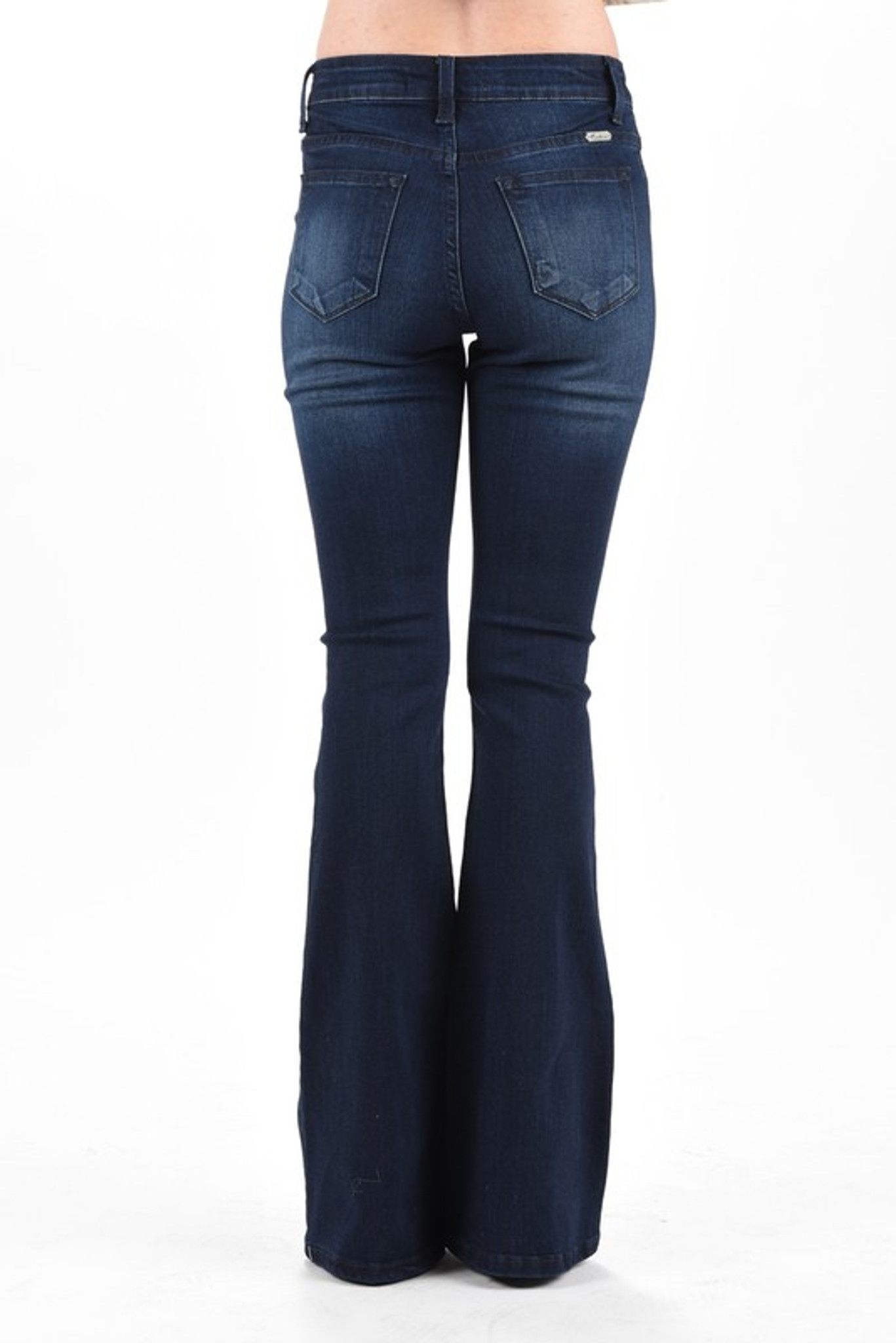 high rise dark wash flare jeans