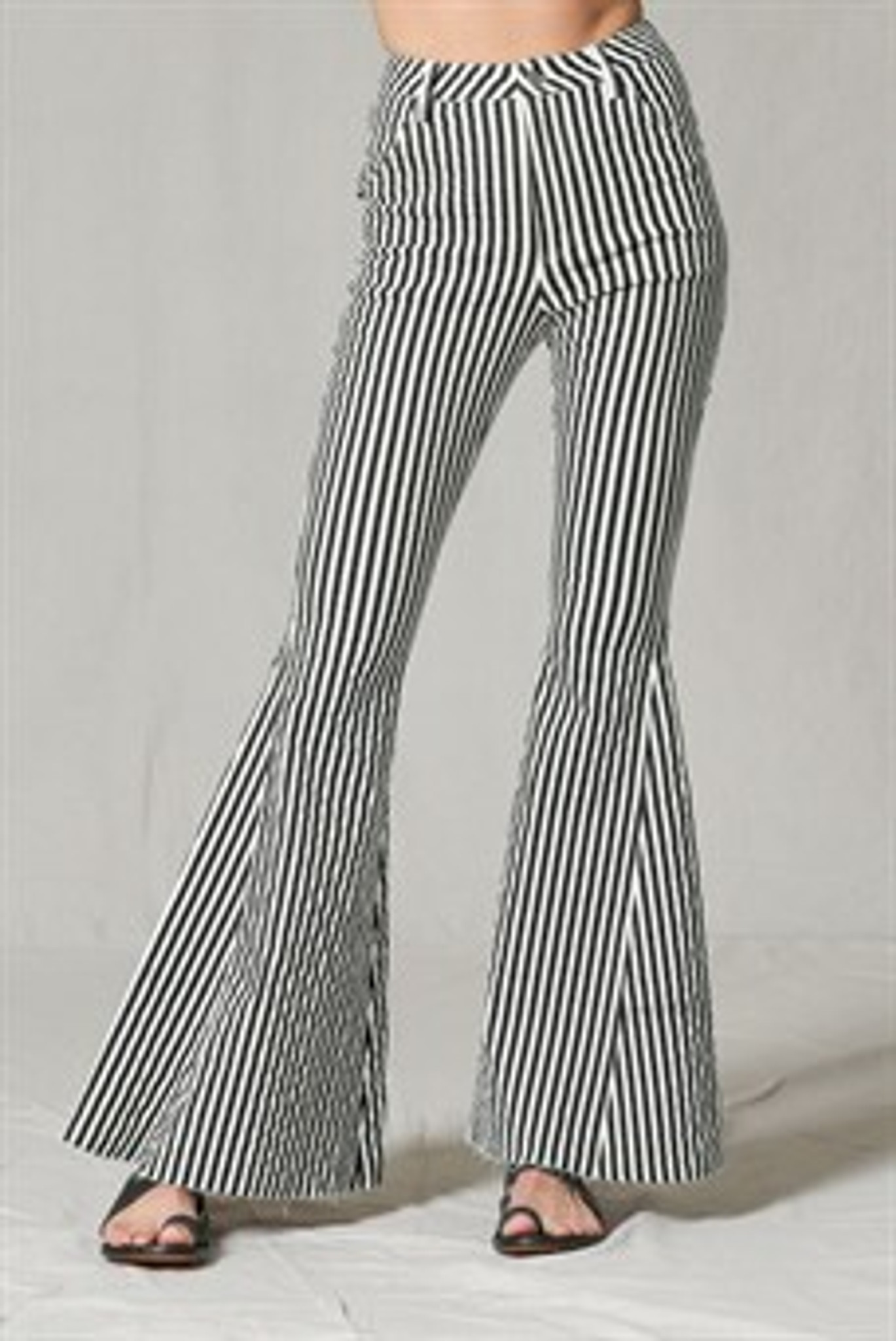 black and white striped flare pants