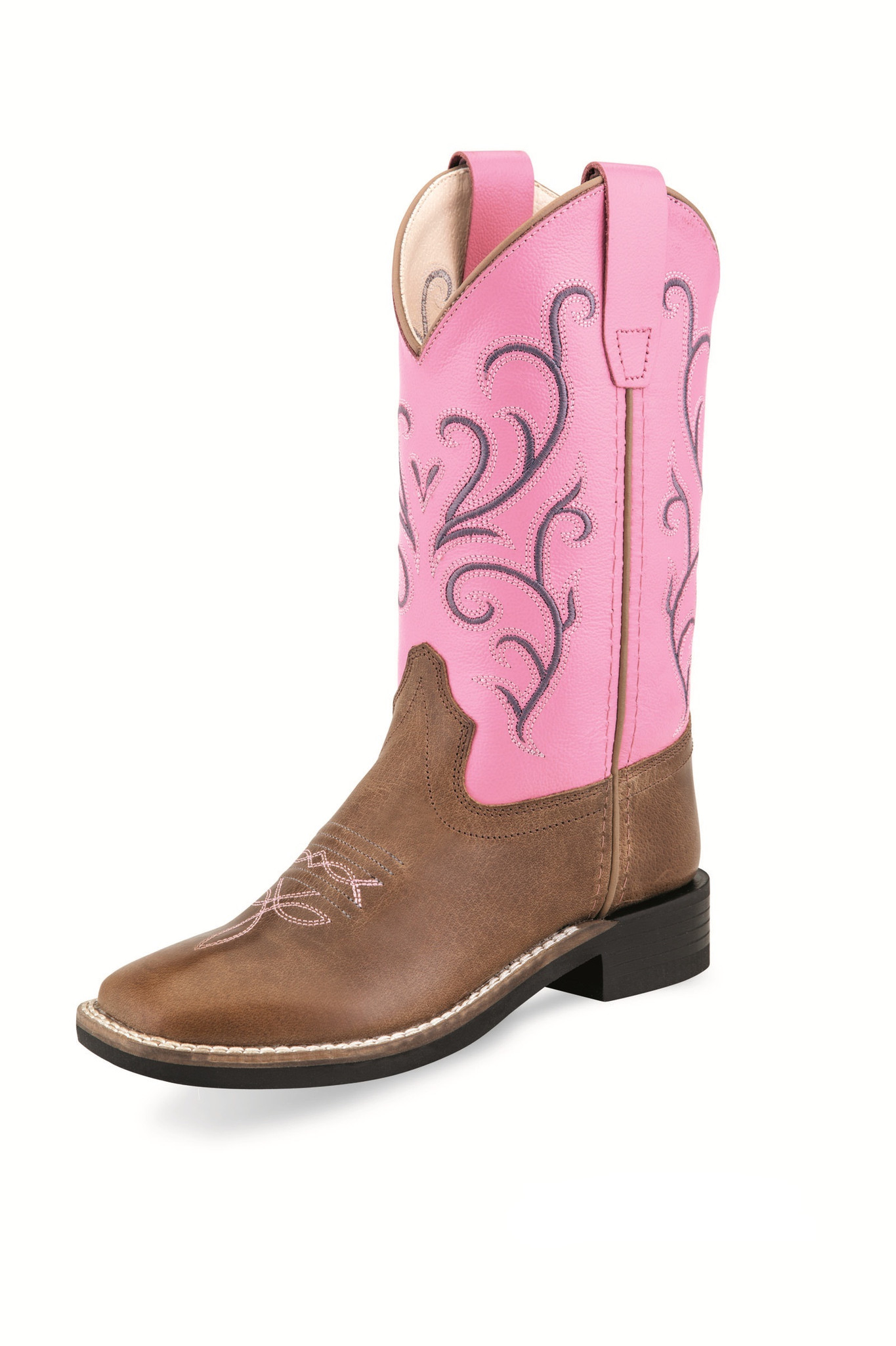 Kids Old West Boot, Pink Shaft with Brown Vamp