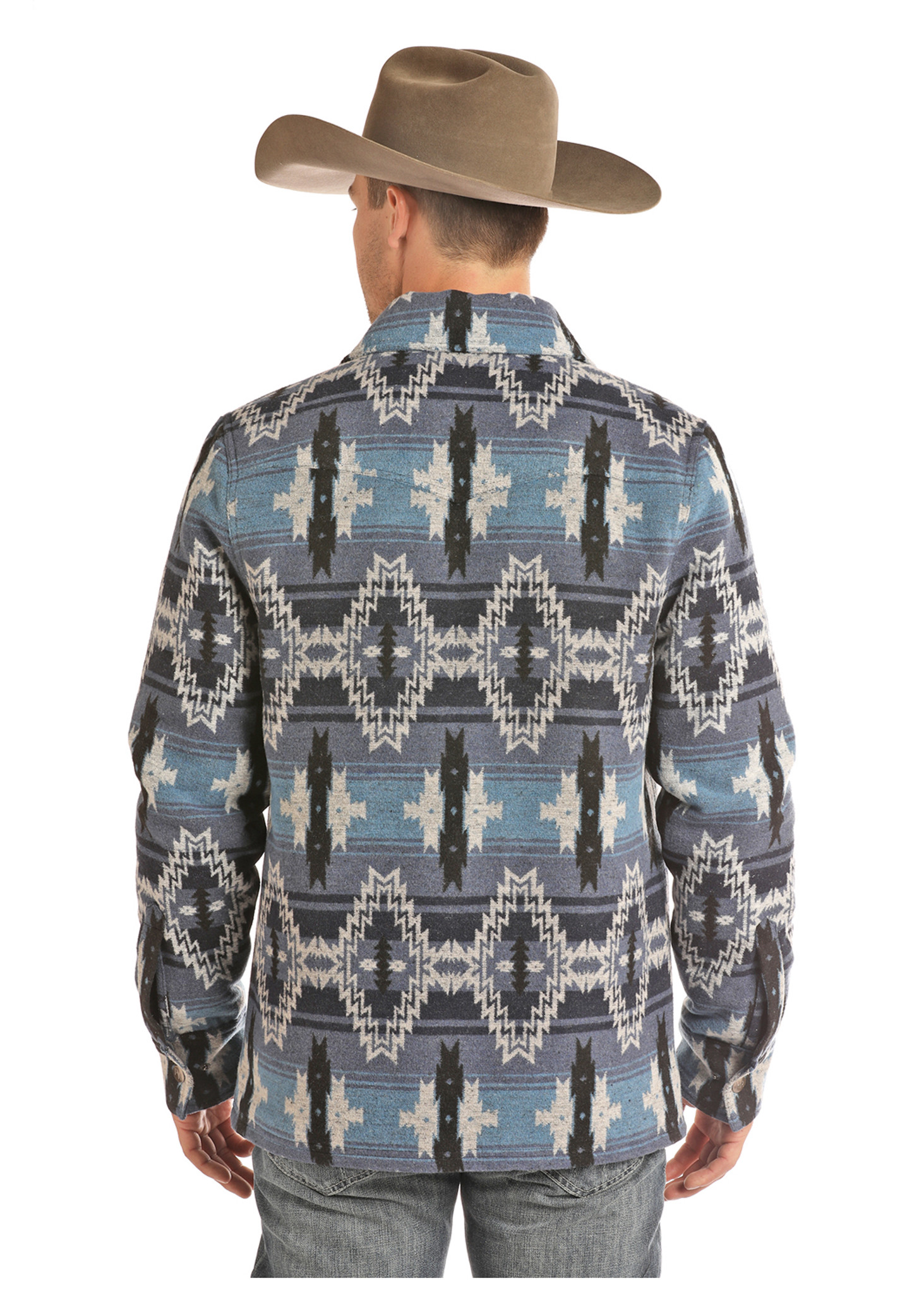 Men's Powder River Coat, Wool, Blue, Black and White Aztec