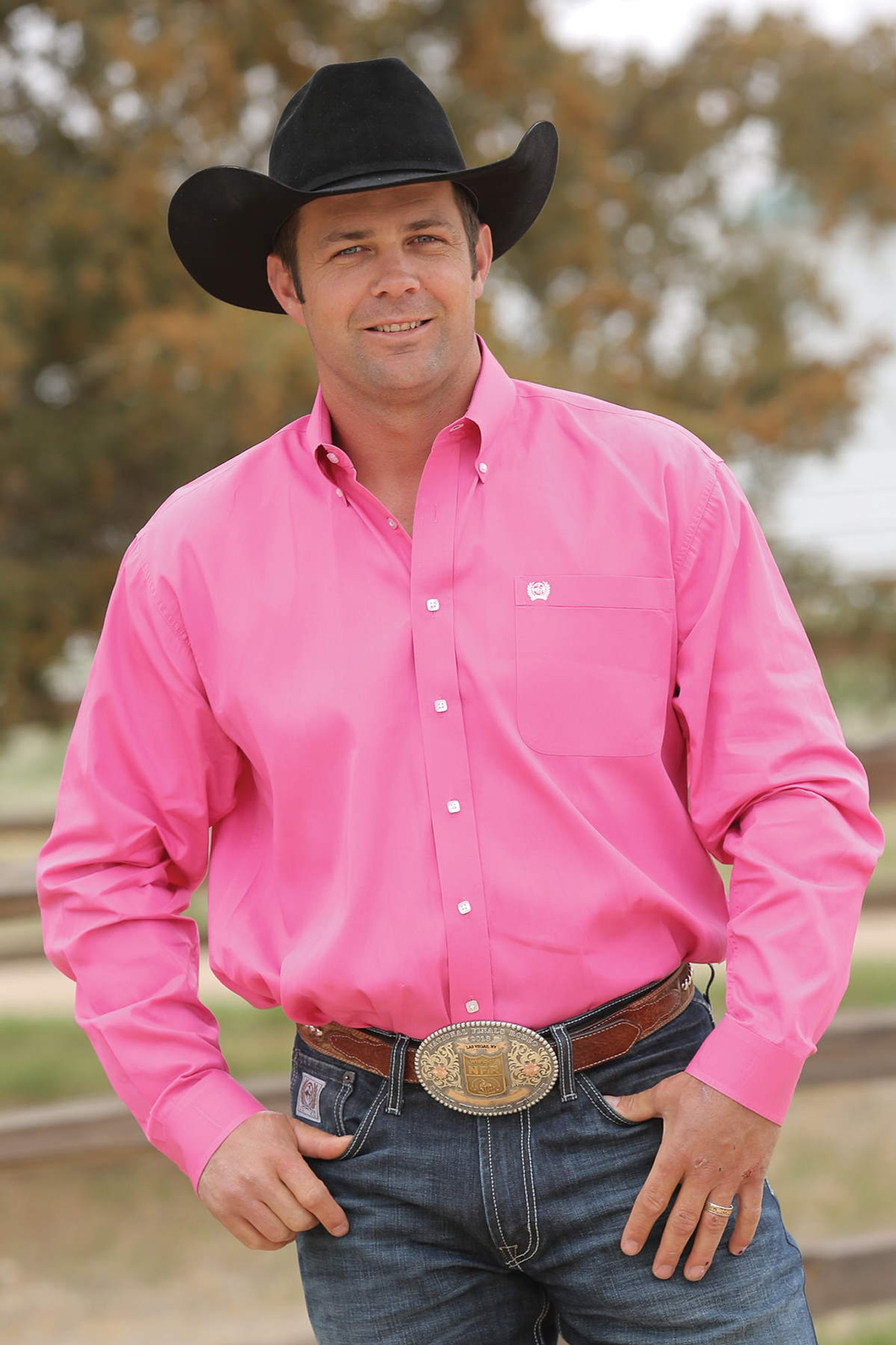 Cinch Men's Long Sleeve Solid Pink Shirt L