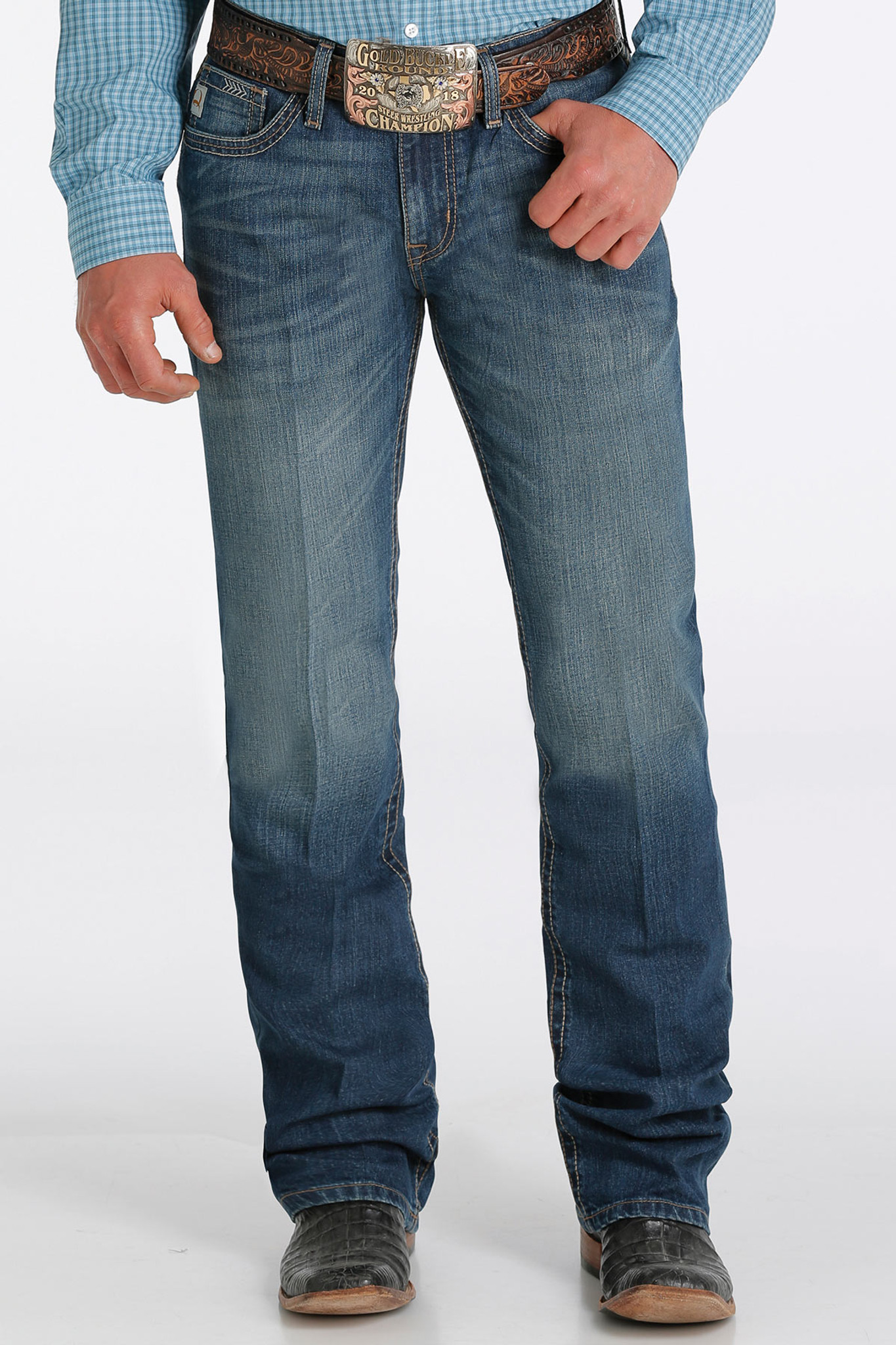 Men's Cinch Jeans, Ian, Dark Wash, Cream & Tan Men's Cinch Jeans, Ian, Dark Wash, Cream & Tan