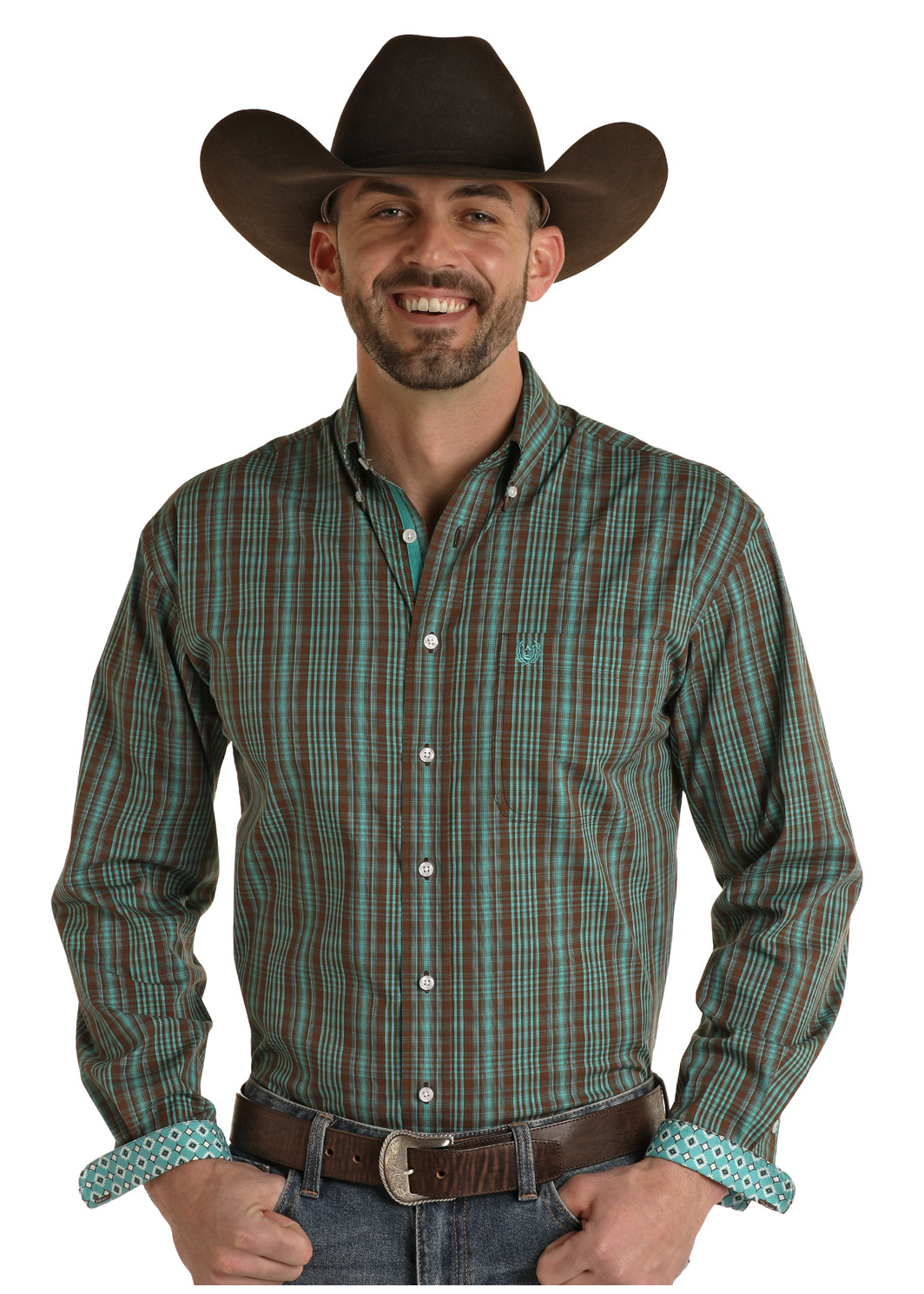 brown and turquoise western dress Rock & Roll Cowboy Boys Black & Turquoise Aztec Woven Snap Up Long Sleeve Western Shirt BBN2S03938 XL