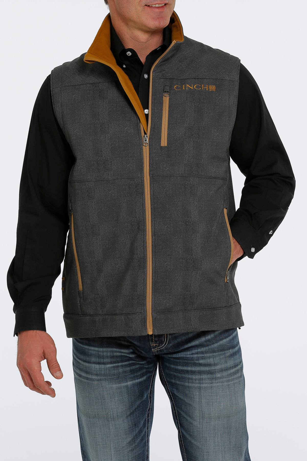 Men's Cinch Vest, Charcoal with Brown Lining, Conceal Carry Chick
