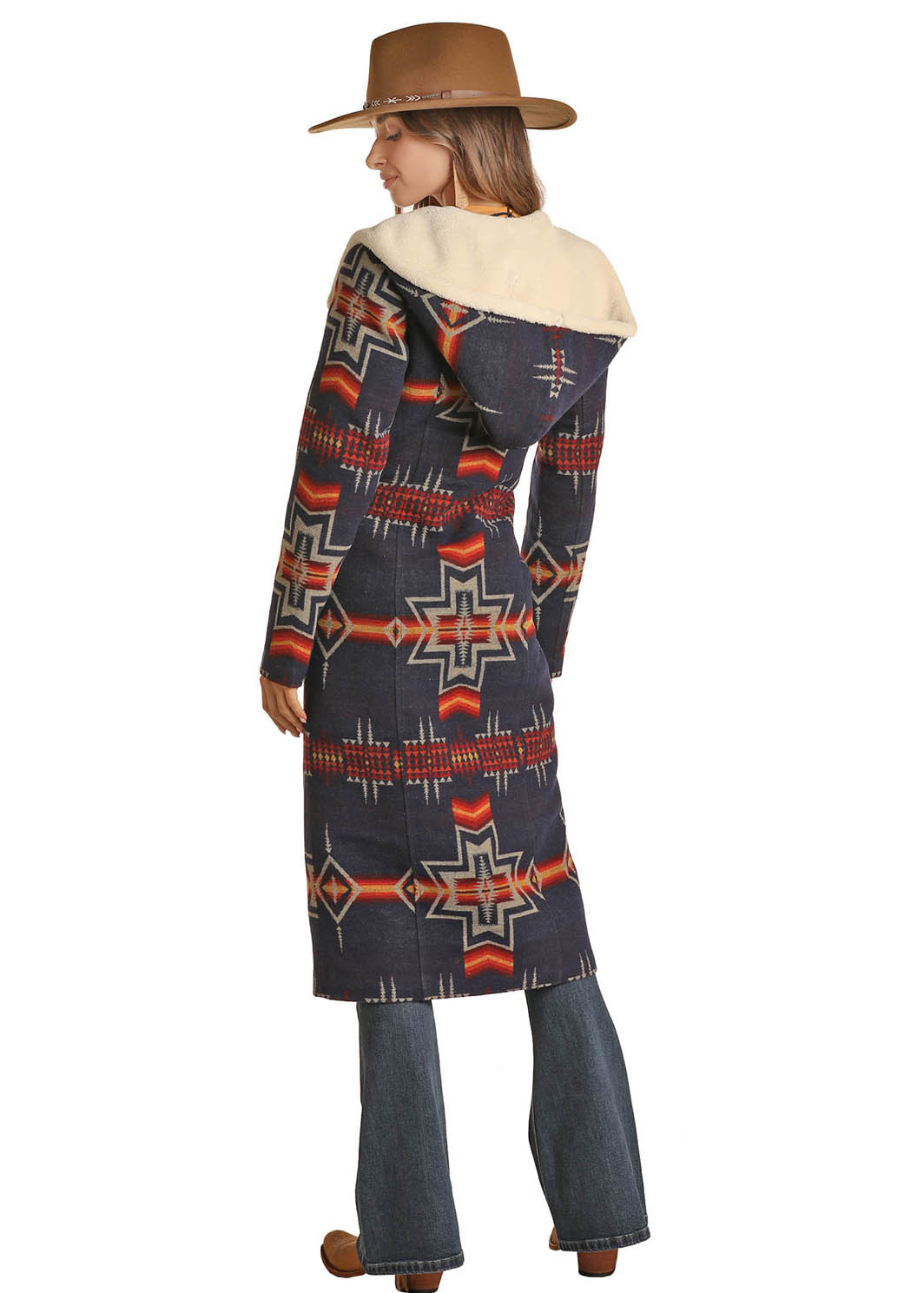 Women's Powder River Jacket, Navy Aztec, Long Jacquard Aztec Chick