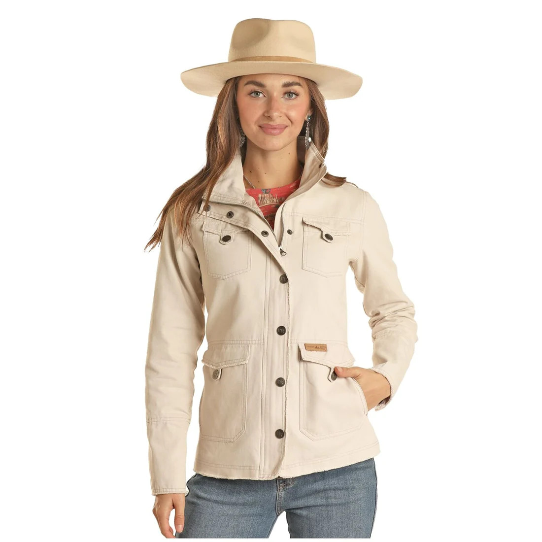 Women's Powder River Jacket, Ivory Cotton Canvas Chick Elms Grand