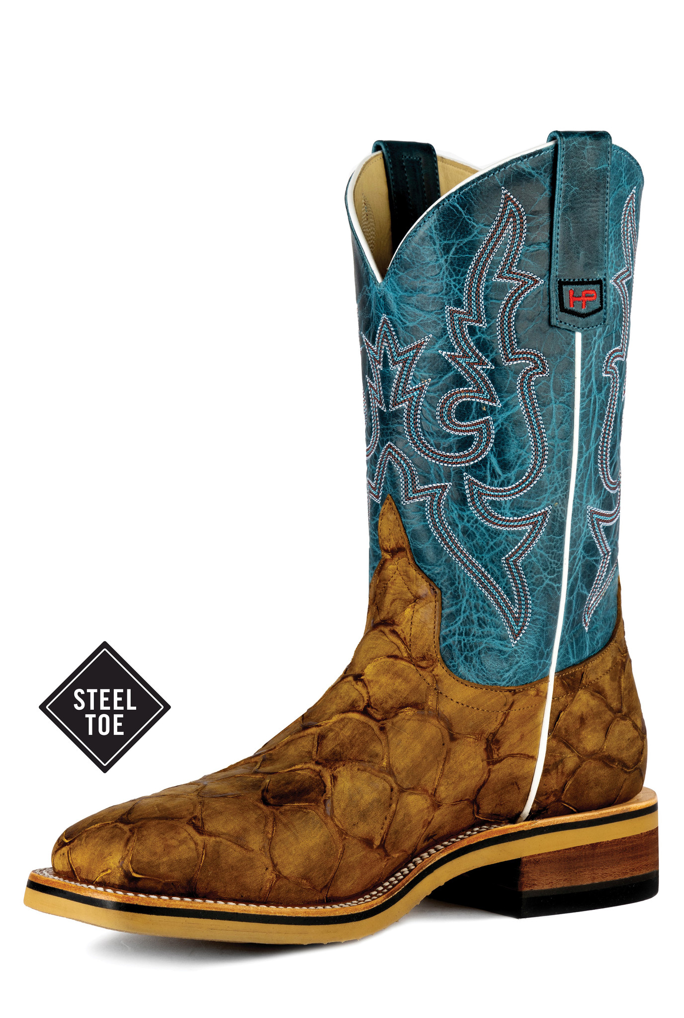 Men's Horsepower Work Boots, Honey Filet Fo Fish, Steel Toe Fish Print,  Blue Shaft