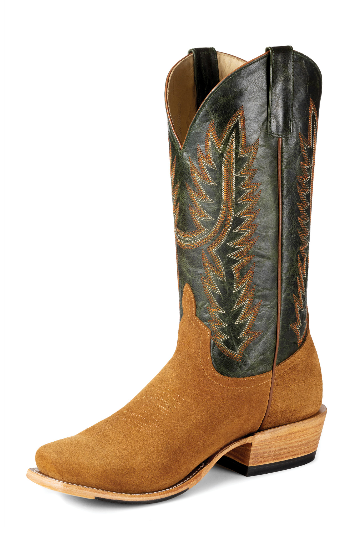 Men's Horse Power Boots, Camel Suede Vamp with Emerald Green Shaft