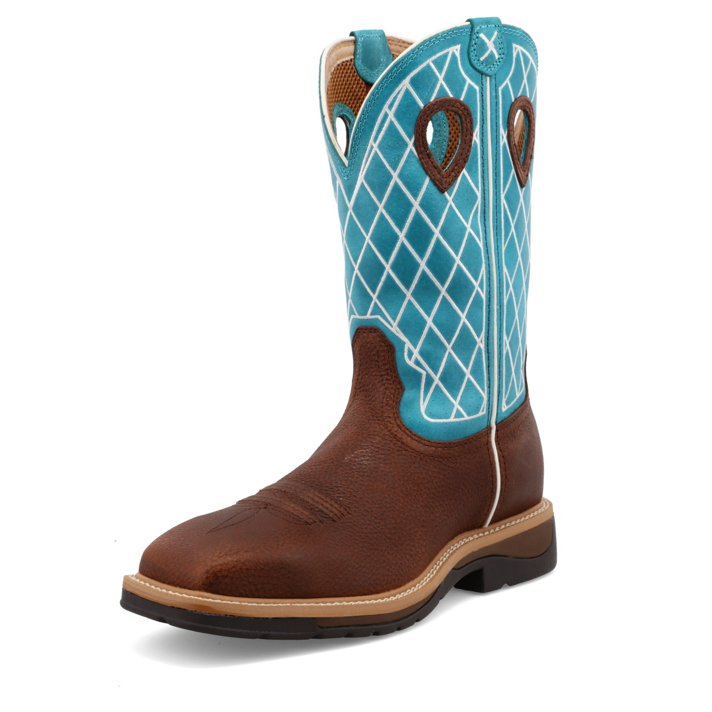 Men's Twisted X Work Boot, Turquoise and White Top, Brown Vamp