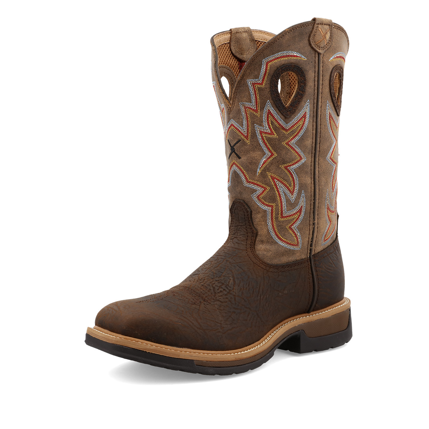 Men's Twisted X Work Boot, Brown Vamp, Taupe Shaft, Square