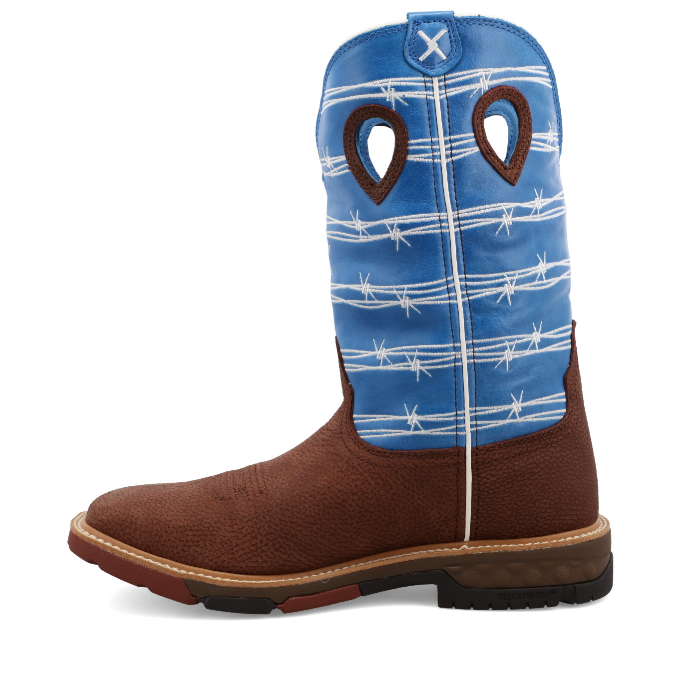 Men's Twisted X Work Boot, Burgundy Vamp, Sky Blue Barbed Wire