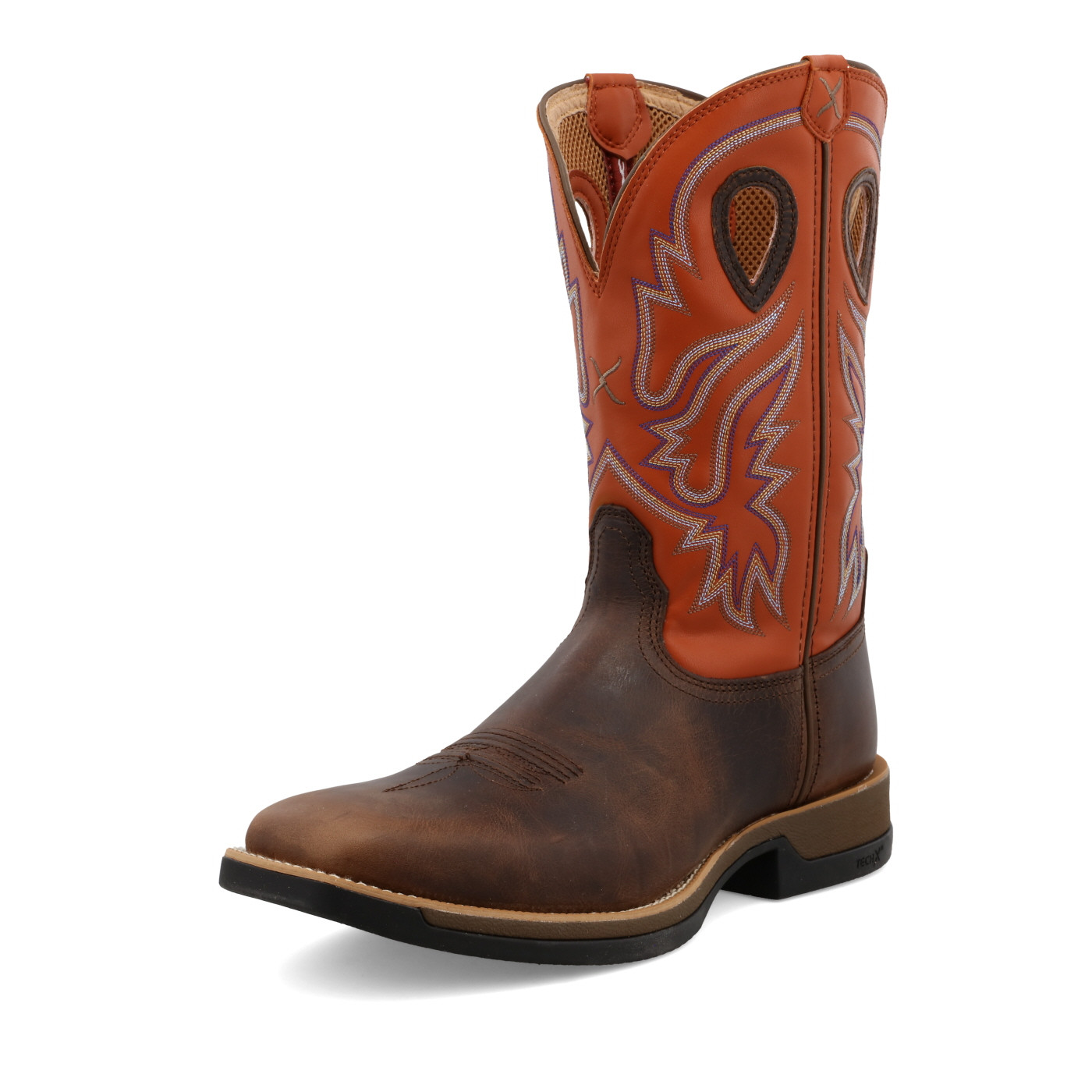 Men's Twisted X Boot, Dark Brown Vamp, Orange Shaft with Multi