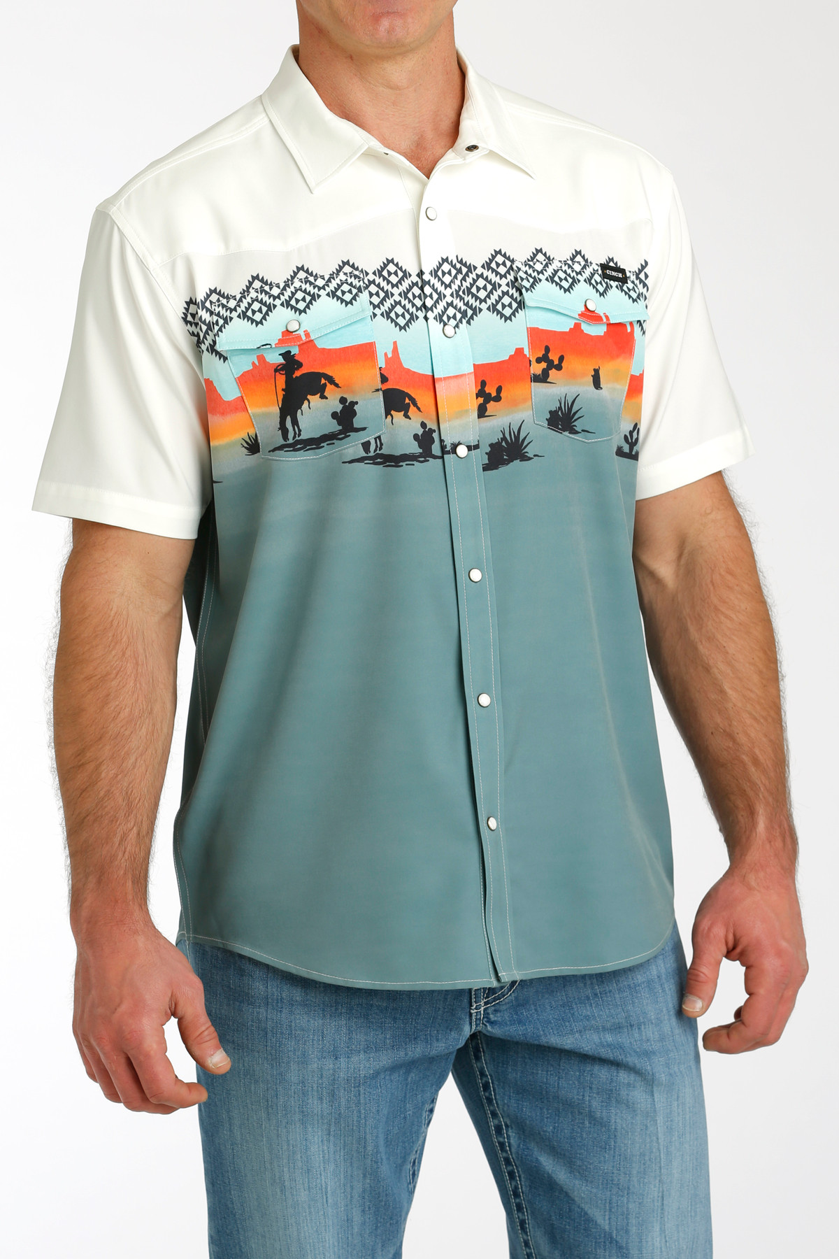 Men's Cinch S/S, Camp Collection, Cowboy Border Print, Pearl Snap